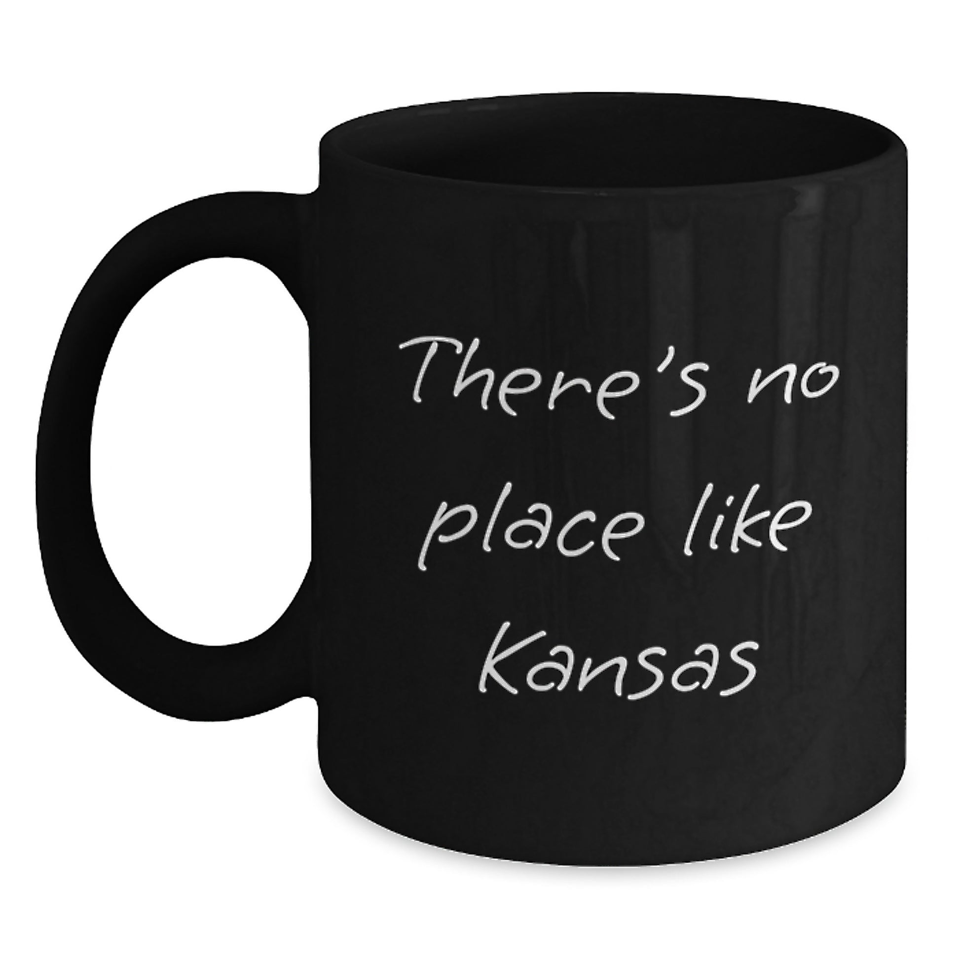 Funny Kansas Valentine's Gifts from Friends to Kansas Men Black Coffee Mugs with 'There's No Place Like Kansas' - Main