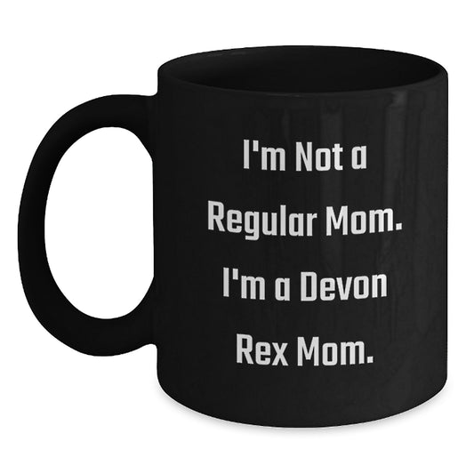 Funny Devon Rex Cat Gifts from Mom, Unique Valentine's Unique Gifts for Cat Lovers Friends Family, Black Coffee Mug I'm Not A Regular Mom I'm A Devon Rex Mom - Main