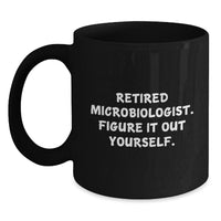 Load image into Gallery viewer, Funny Gifts from Microbiologist Friends for Christmas - Retired &#39;Figure It Out Yourself&#39; Black Coffee Mug - Main
