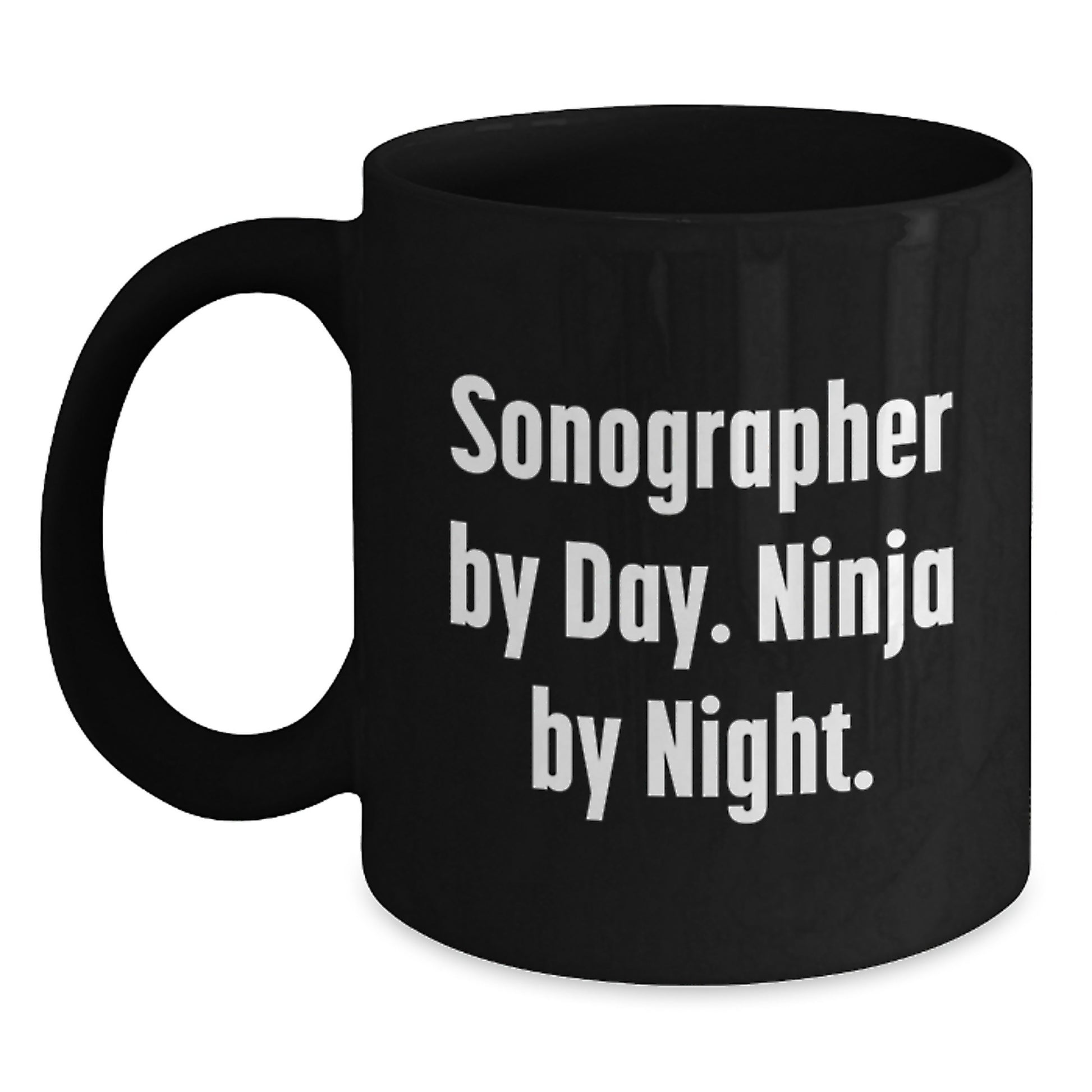 Funny Sonographer Gifts for Men Women Coworkers Family, Black Coffee Mug for Sonographer by Day Ninja by Night, Unique Graduation Gift from Friends - Main