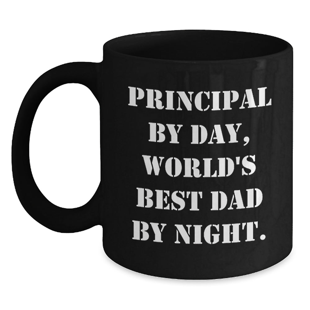 Funny Principal Gifts for Men - Black Coffee Mug 'Principal By Day, World's Best Dad By Night' - Birthday Unique Gifts from Friends - Main