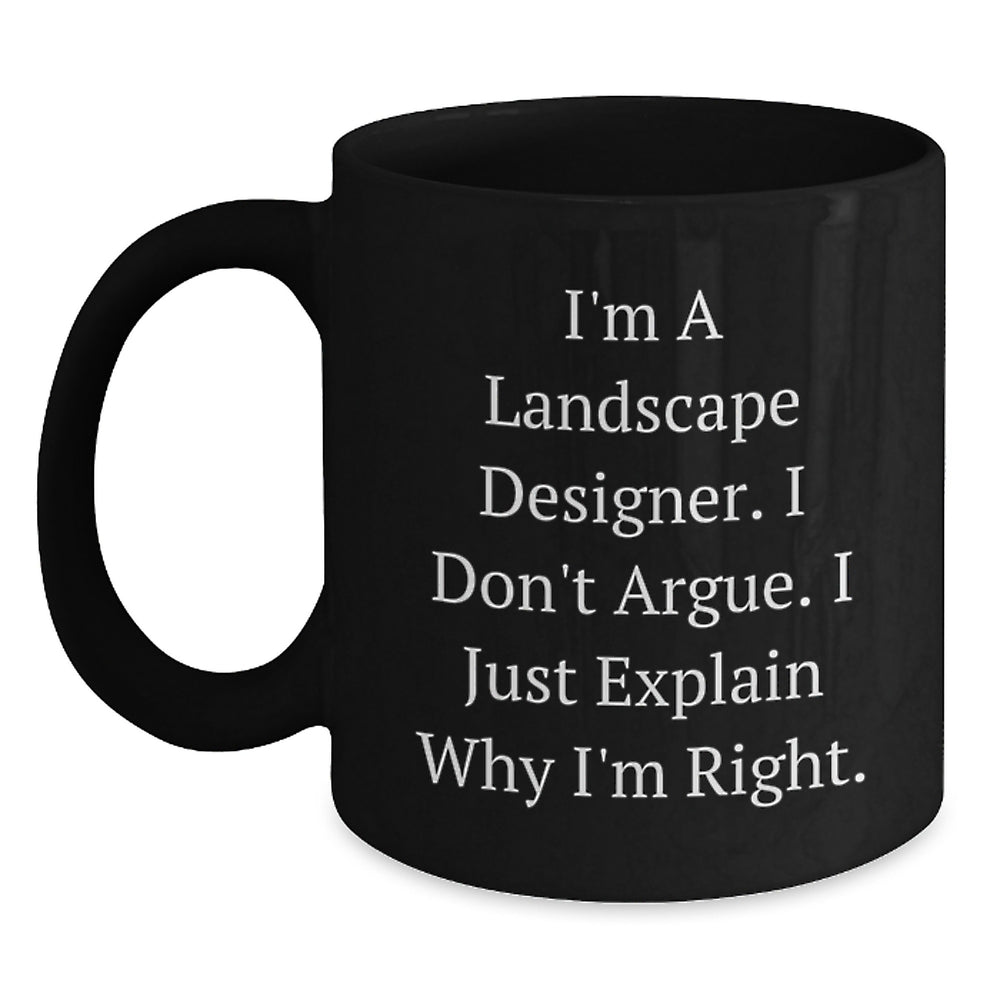 Funny Landscape Designer Gifts from Friends, Unique Inspirational Coffee Mugs for Graduation, I'm Right, Black Ceramic Mug, 11oz or 15oz, Microwave and Dishwasher Safe - Main