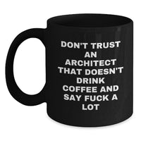 Load image into Gallery viewer, Funny Architect Coffee Mug Gifts from Friends for Graduation, &#39;Don&#39;t Trust An Architect That Doesn&#39;t Drink Coffee And Say F--k A Lot&#39;, Black Coffee Mug, Gifts for Architects - Main
