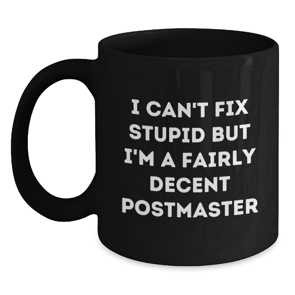 Funny Postmaster Gifts for Birthday - I Can't Fix Stupid But I'm A Fairly Decent Black Coffee Mug from Friends for Coworkers - Main