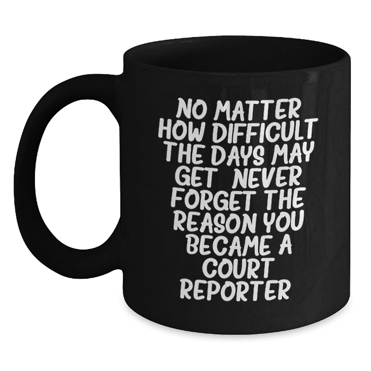 Court Reporter Inspirational Christmas Unique Gifts from Friends to Court Reporters, Black Coffee Mug, Never Forget the Reason - Main