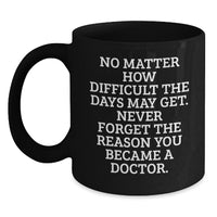 Load image into Gallery viewer, Inspirational Doctor Gifts for Men, Cute Black Coffee Mug from Friends, 'No Matter How Difficult...' Quote, Birthday Unique Gifts for Him - Main
