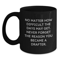 Load image into Gallery viewer, Funny Drafter Gifts from Friends - Inspirational Black Coffee Mug for Birthday - No Matter How Difficult The Days May Get. Never Forget The Reason You Became A Drafter. - Gifts for Drafter - Main
