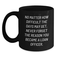 Load image into Gallery viewer, Inspirational Loan Officer Gifts from Friends - Funny Black Coffee Mug for Birthday &#39;No Matter How Difficult The Days May Get&#39; - Main
