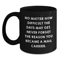 Load image into Gallery viewer, Funny Mail Carrier Gifts for Men, Christmas Unique Gifts from Friends for Mail Carrier, Inspirational Quotes on Black Coffee Mug - Main
