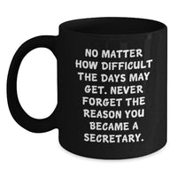 Load image into Gallery viewer, Secretary Inspirational Gifts from Friends Unique Birthday Coffee Mug, No Matter How Difficult, Never Forget the Reason You Became a Secretary, Black 11oz or 15oz Ceramic Mug - Main
