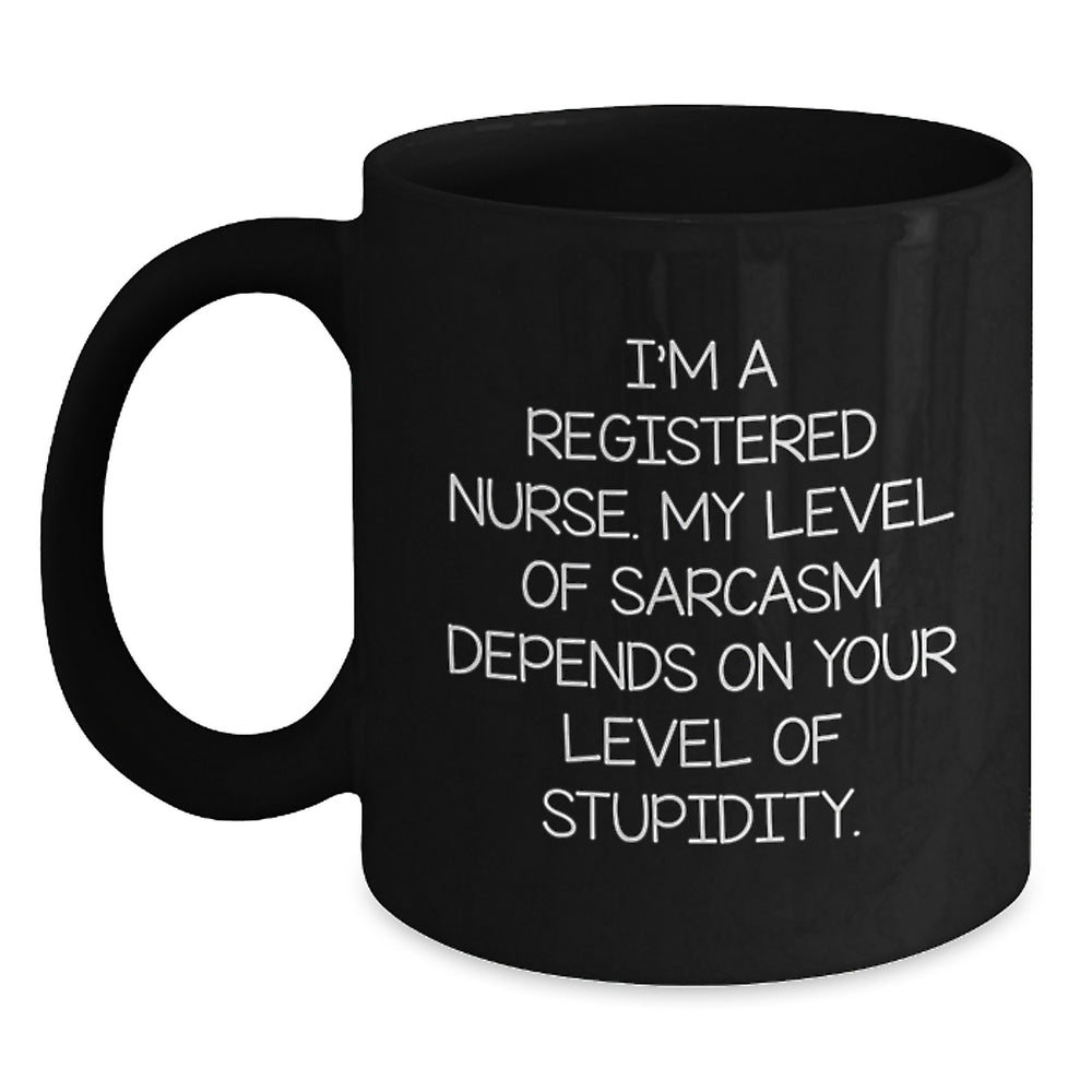 Funny Registered Nurse Gifts for Christmas, Sassy Black Coffee Mug with a Dose of Sarcasm Humor, Perfect for RN Coworkers - Main