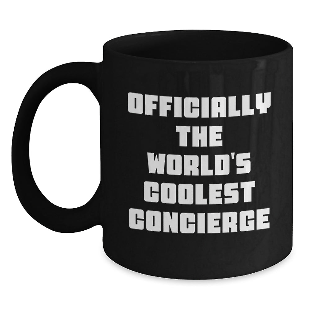 Funny Concierge Gifts from Friends for Concierge Men Black Coffee Mug Officially The World's Coolest Concierge, Unique Gifts for Concierge Women at Christmas, Holiday Season - Main