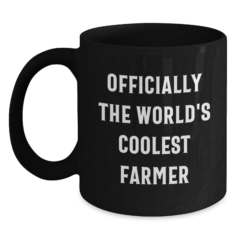 Funny Farmer Gifts for Men - Officially The World's Coolest Farmer Black Coffee Mug, Christmas Unique Presents from Friends - Main