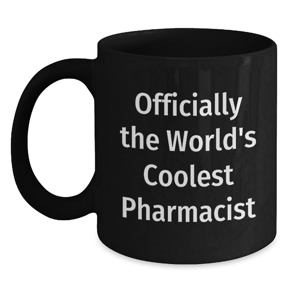 Funny Pharmacist Gifts Unique Christmas Mugs for Men from Friends, Black Coffee Mug with 'Officially The World's Coolest Pharmacist' Quote - Main