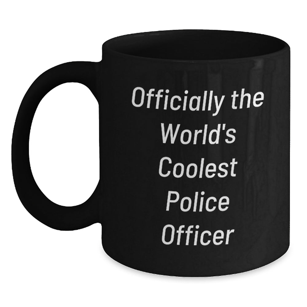 Funny Police Officer Black Coffee Mug Gifts from Friends for Men, 'Officially The World's Coolest Police Officer' Christmas Unique Gifts - Main