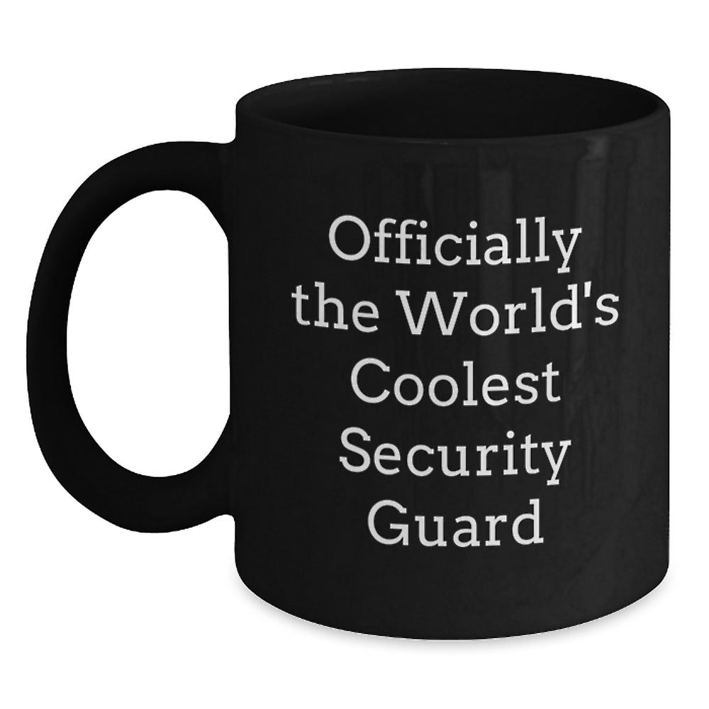 Funny Security Guard Gifts from Friends to Men for Graduation, Black Coffee Mug with 'Officially The World's Coolest Security Guard' Quote, Microwave and Dishwasher Safe - Main