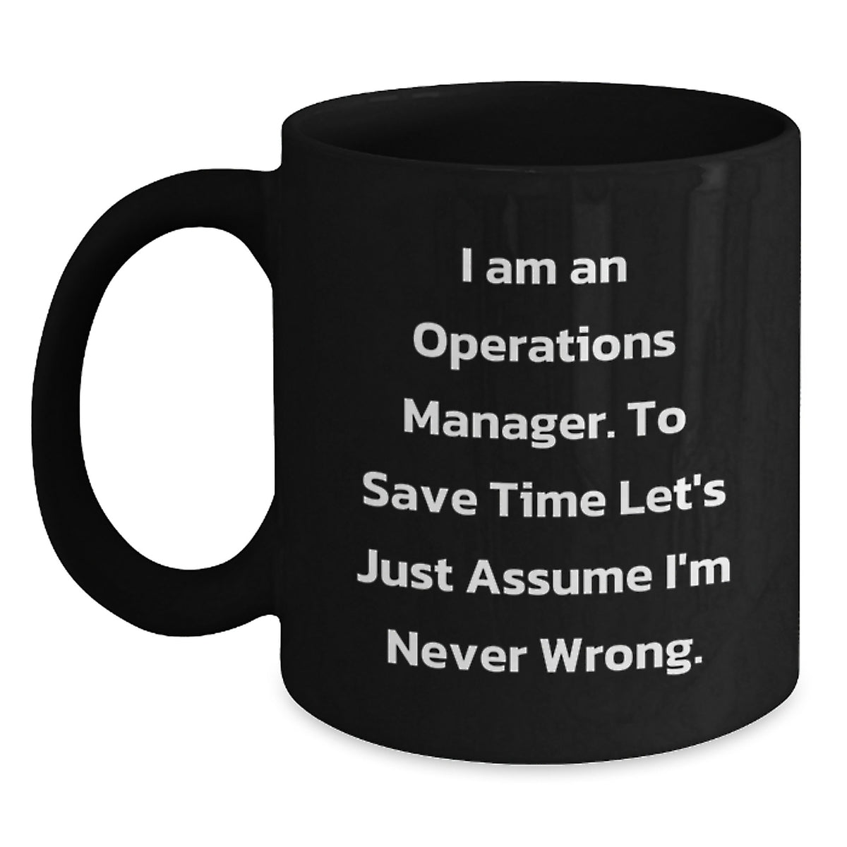 Funny Operations Manager Gifts for Men, Women, Friends, Coworkers, Family - I'm Never Wrong Black Coffee Mug - Main