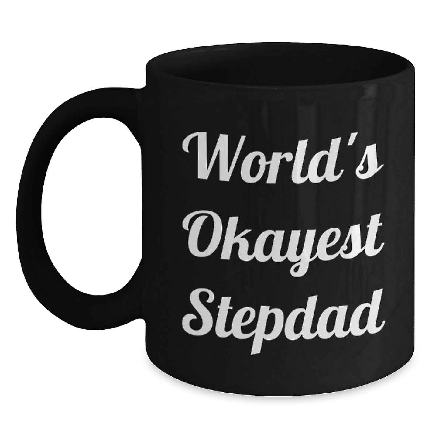 Funny Gifts for Stepdads, World's Okayest Stepdad, Black Coffee Mug, Birthday Unique Gifts from Family - Main