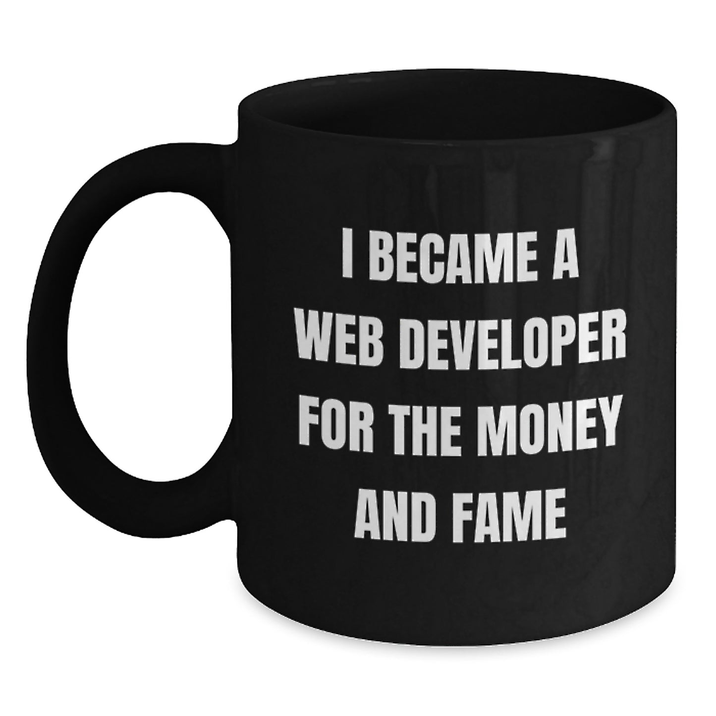 Funny Web Developer Gifts from Friends, Black Coffee Mug for Valentine's, I Became A Web Developer For The Money And Fame, Black Ceramic Mug - Main