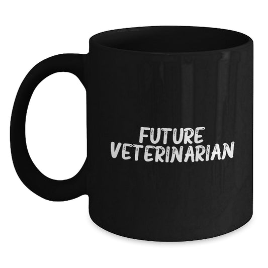 Funny Quote Future Veterinarian Black Coffee Mug Gifts from Family to Graduating Veterinarians - Main