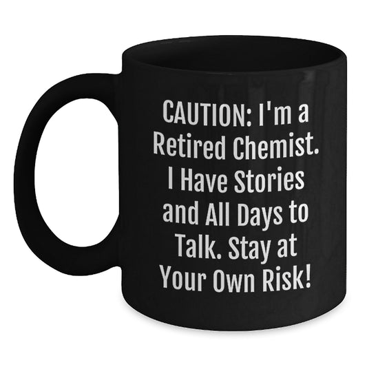 Funny Chemist Gifts from Friends - 'I'm A Retired Chemist' Black Coffee Mug for Graduation Unique Gifts - Main