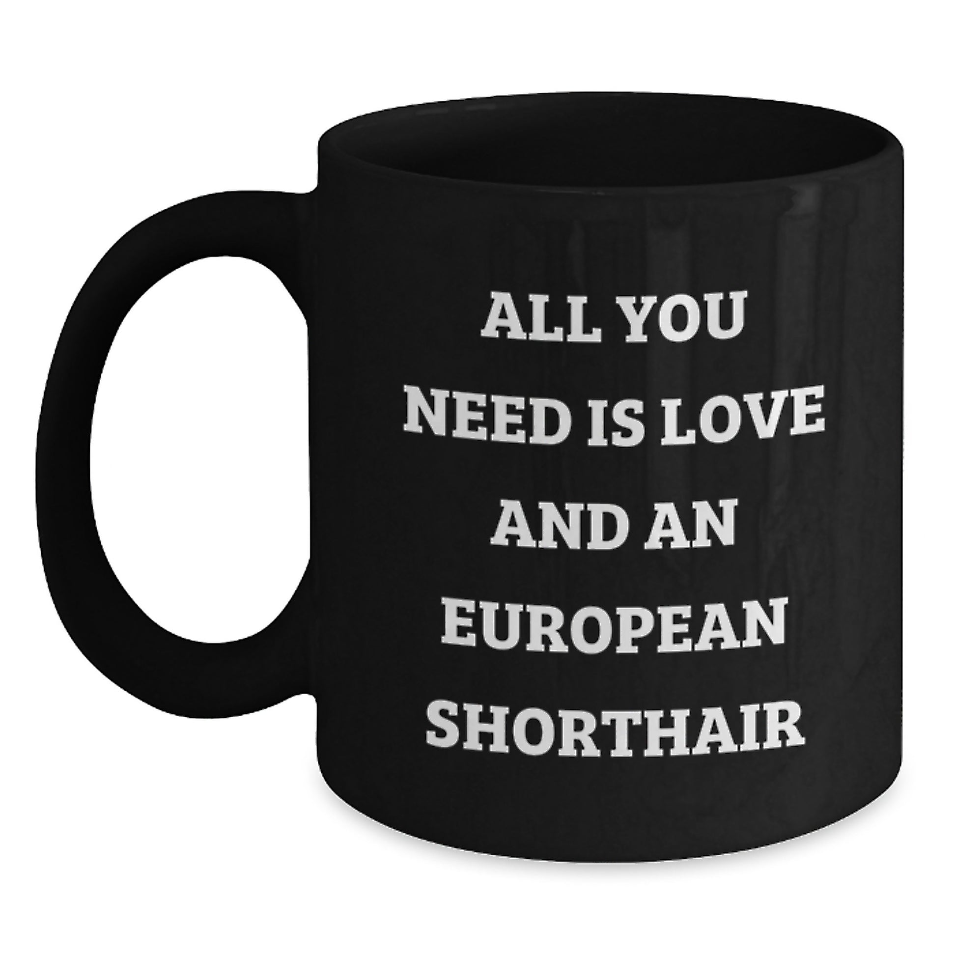 European Shorthair Cat Lover Gifts from Friends to Family Funny Black Coffee Mug, All You Need Is Love, Unique Graduation Gifts - Main