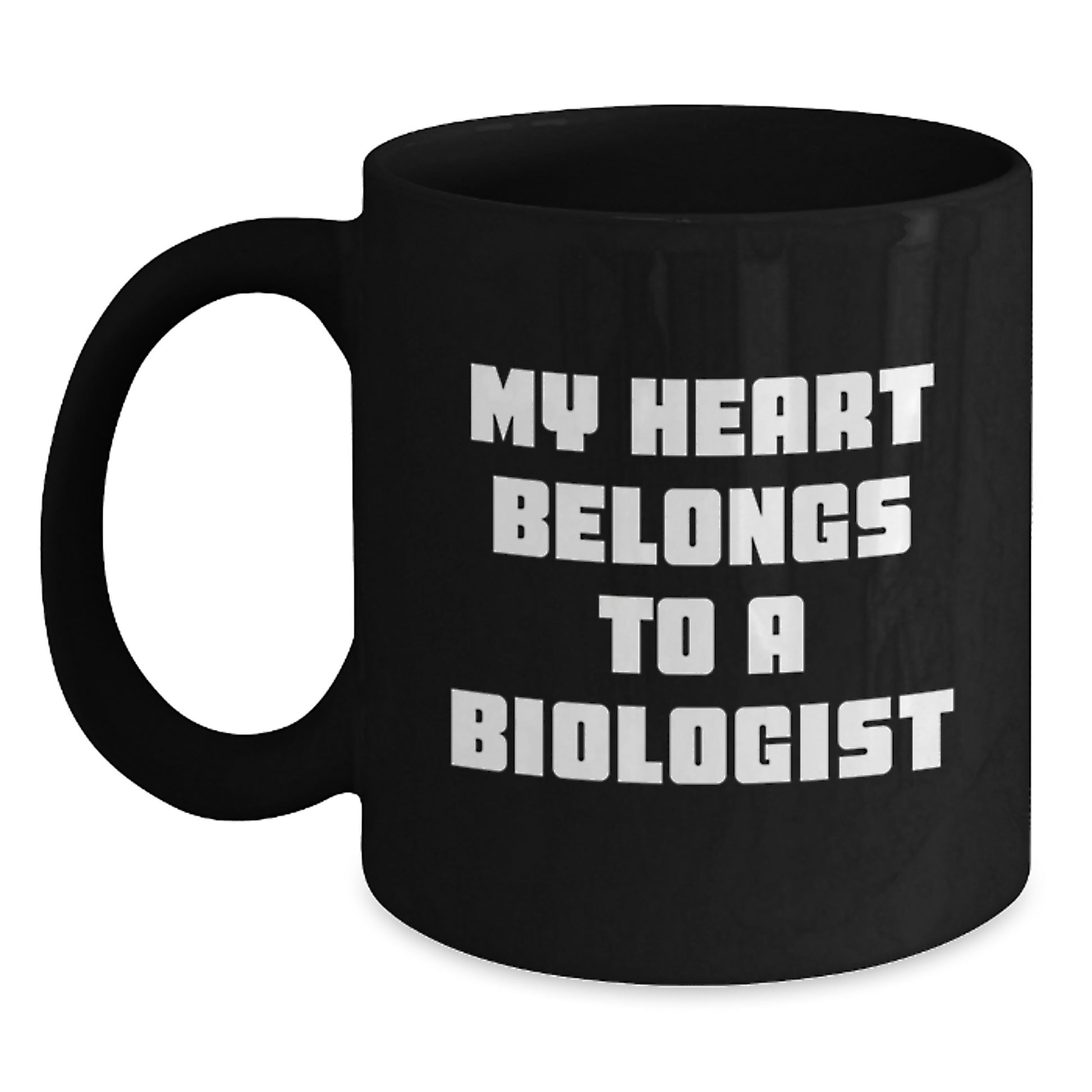 Funny Biologist Gifts for Him or Her, My Heart Belongs To A Biologist, Black Coffee Mug for Graduation Unique Gifts from Friends, Coworkers, Family - Main