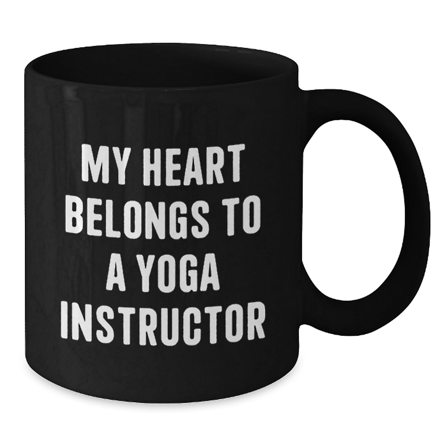 Funny Yoga Instructor Gifts for Him Birthday Unique Black Coffee Mug, 'My Heart Belongs To A Yoga Instructor' Quote from Friends, Family or Coworkers - Additional