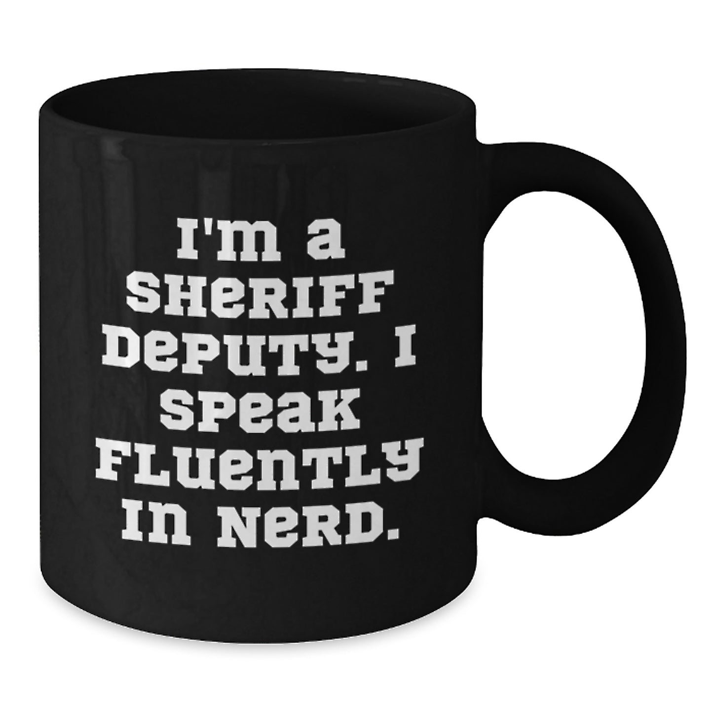 Funny Sheriff Deputy Gifts for Men, Black Coffee Mug, 'I Speak Fluently In genius' Quote, Unique Graduation Gifts from Friends, Family or Coworkers - Additional