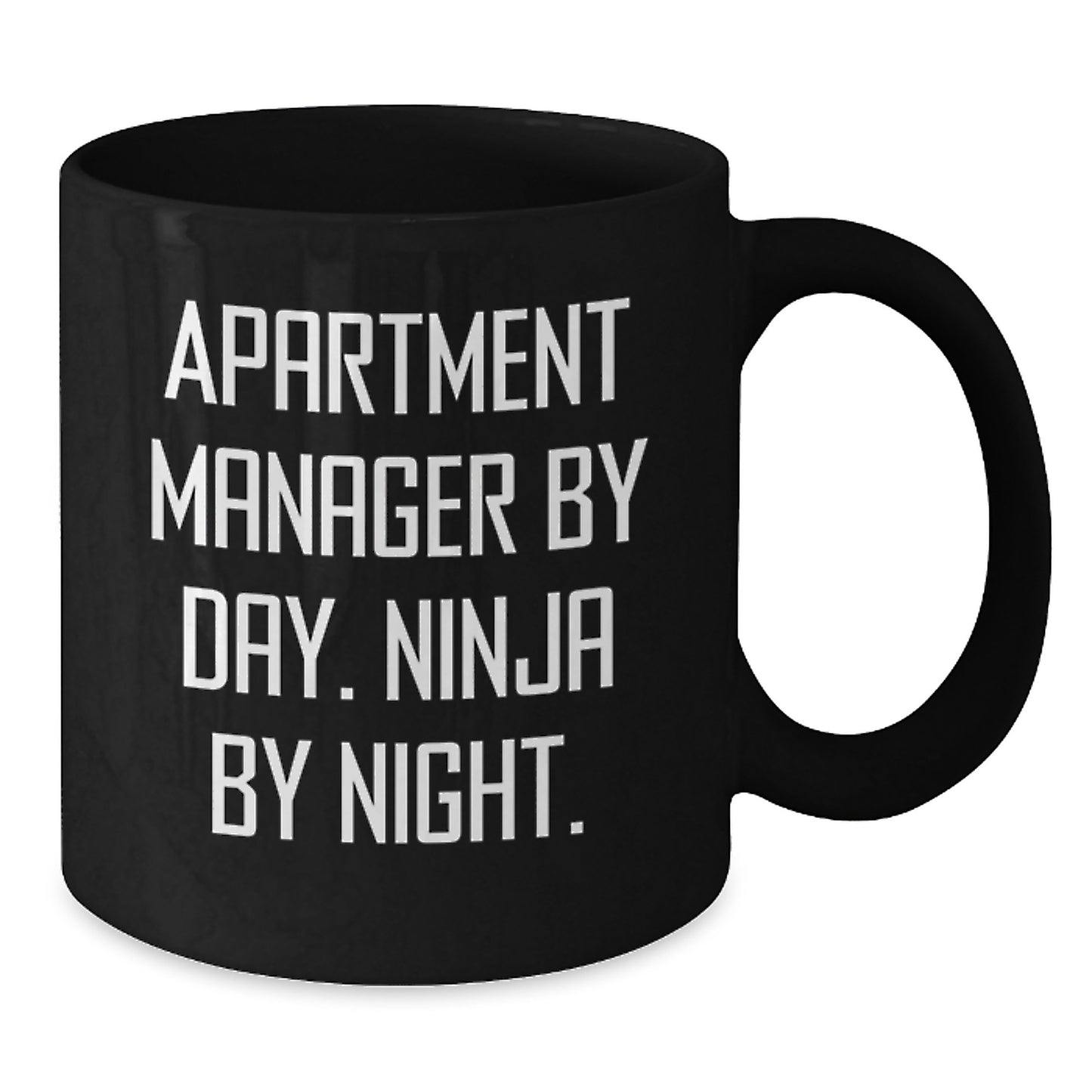 Funny 'Apartment Manager Gifts for Men' Black Coffee Mug - Graduation Unique Gifts from Friends - Additional