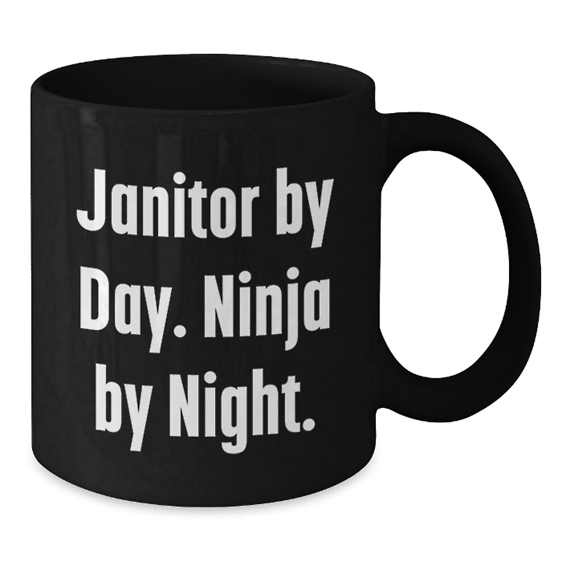 Funny Janitor Gifts from Friends for Men Graduation Unique Mugs, Janitor By Day. Ninja By Night. Black Coffee Mug, 11oz or 15oz Capacity, Microwave and Dishwasher Safe - Additional