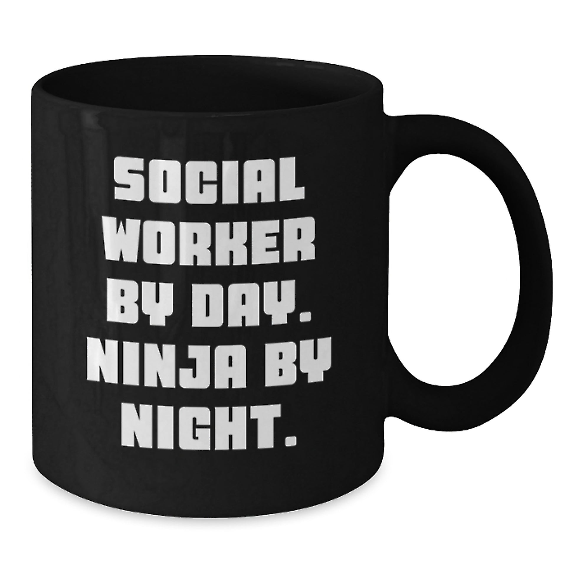 Funny Social Worker Gifts from Friends for Men, Black Coffee Mug, 'Social Worker By Day. Ninja By Night.' - Additional