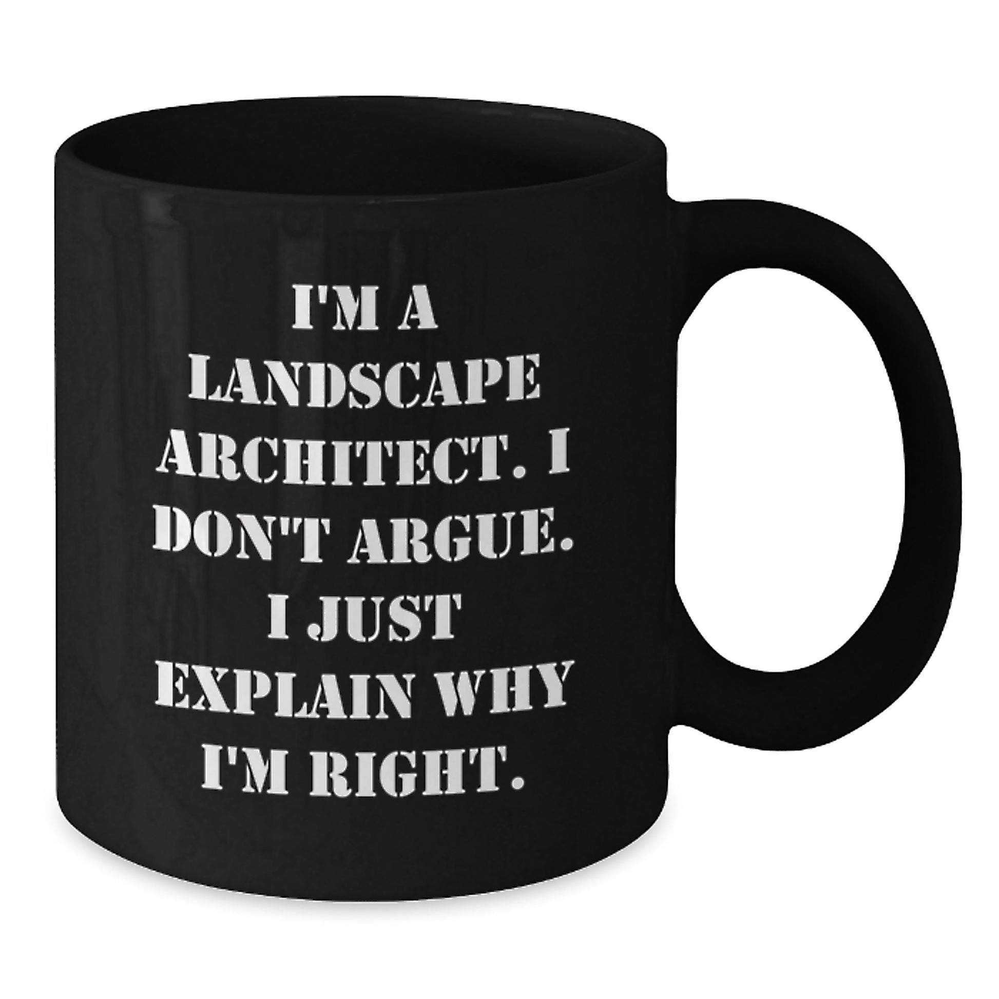 Funny Landscape Architect Gifts, I'm A Landscape Architect. I Don't Argue. I Just Explain Why I'm Right. Black Coffee Mug, Gifts from Friends to Landscape Architect, for Graduation - Additional