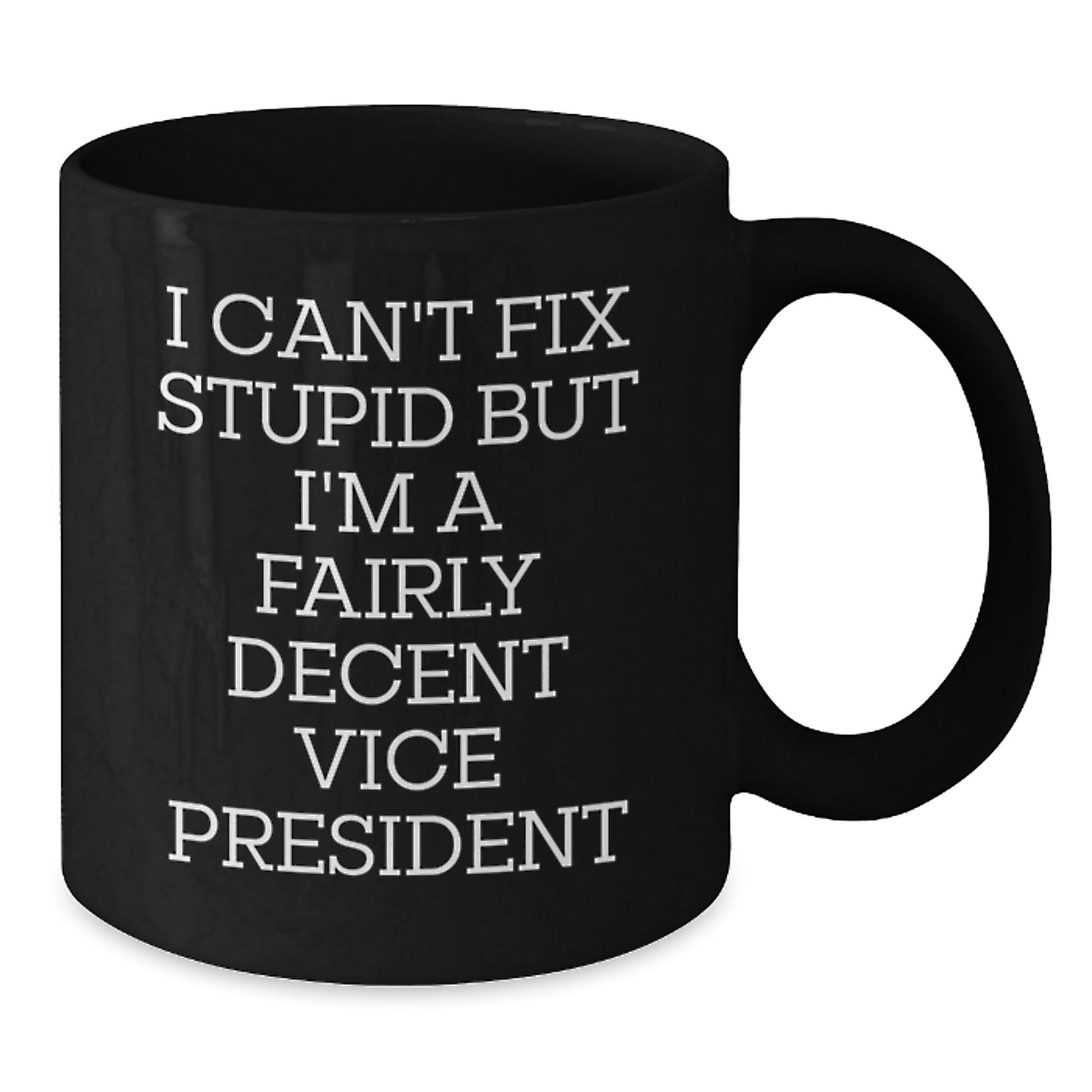 Funny Vice President Gifts from Friends - I Can't Fix Stupid But I'm A Fairly Decent Vice President Black Coffee Mug for Graduation - Additional