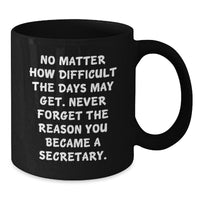 Load image into Gallery viewer, Secretary Inspirational Gifts from Friends Unique Birthday Coffee Mug, No Matter How Difficult, Never Forget the Reason You Became a Secretary, Black 11oz or 15oz Ceramic Mug - Additional
