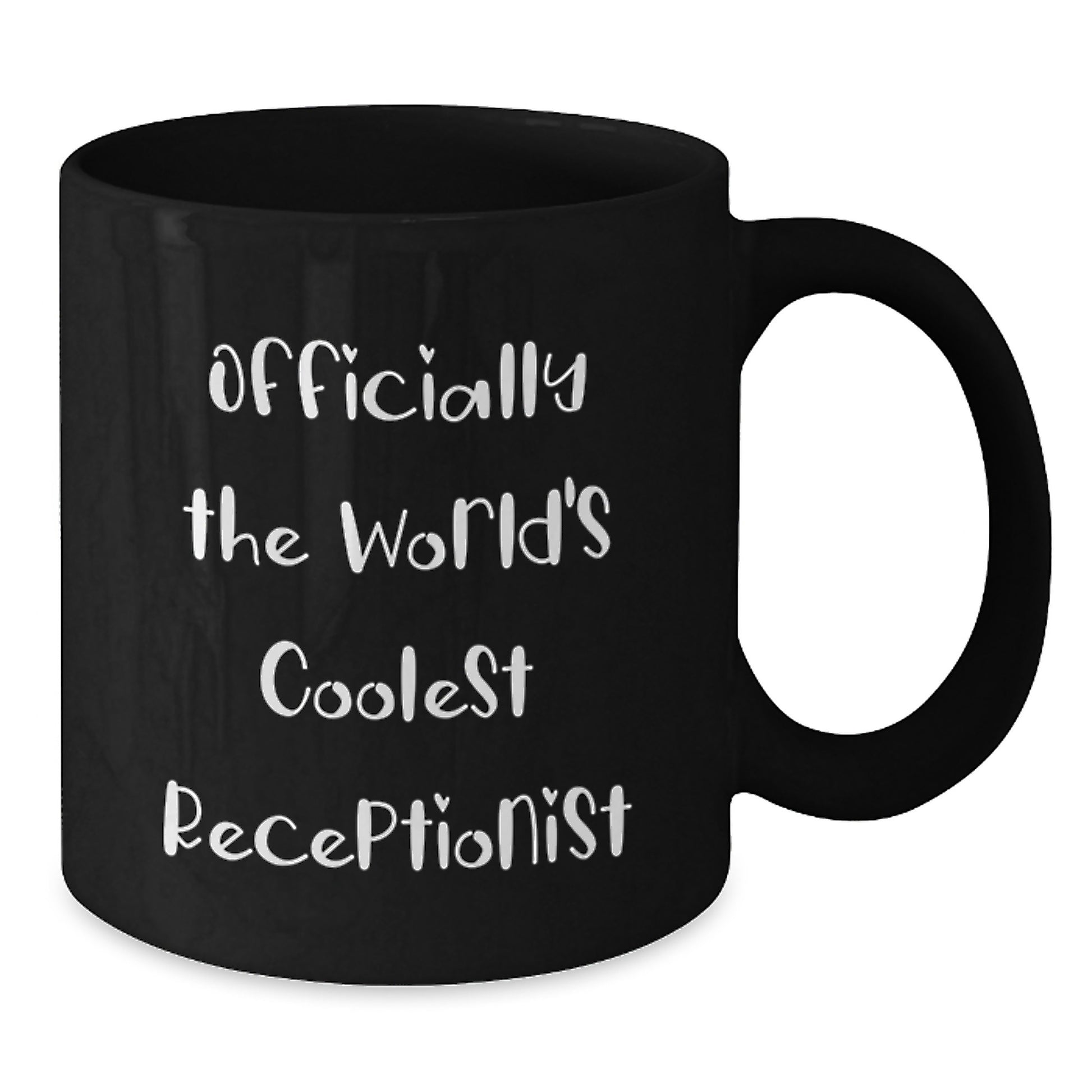 Funny Gifts for The World's Coolest Receptionist, Black Coffee Mug for Christmas Unique Gifts from Friends to Coworkers, Officially The World's Coolest Receptionist Quote Black Ceramic Mug - Additional
