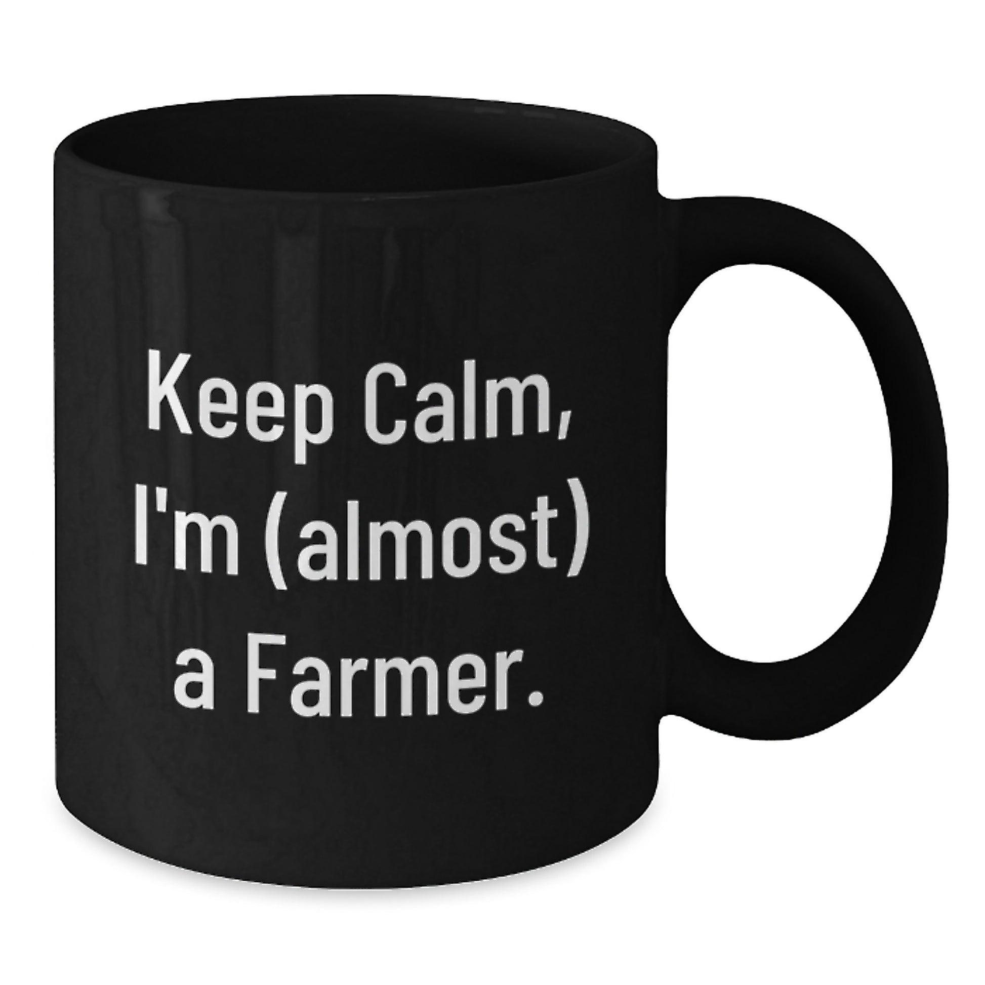 Funny Farmer Gifts for Men, Black Coffee Mug 'Keep Calm, I'm (almost) A Farmer', Birthday Unique Gifts from Friends - Additional