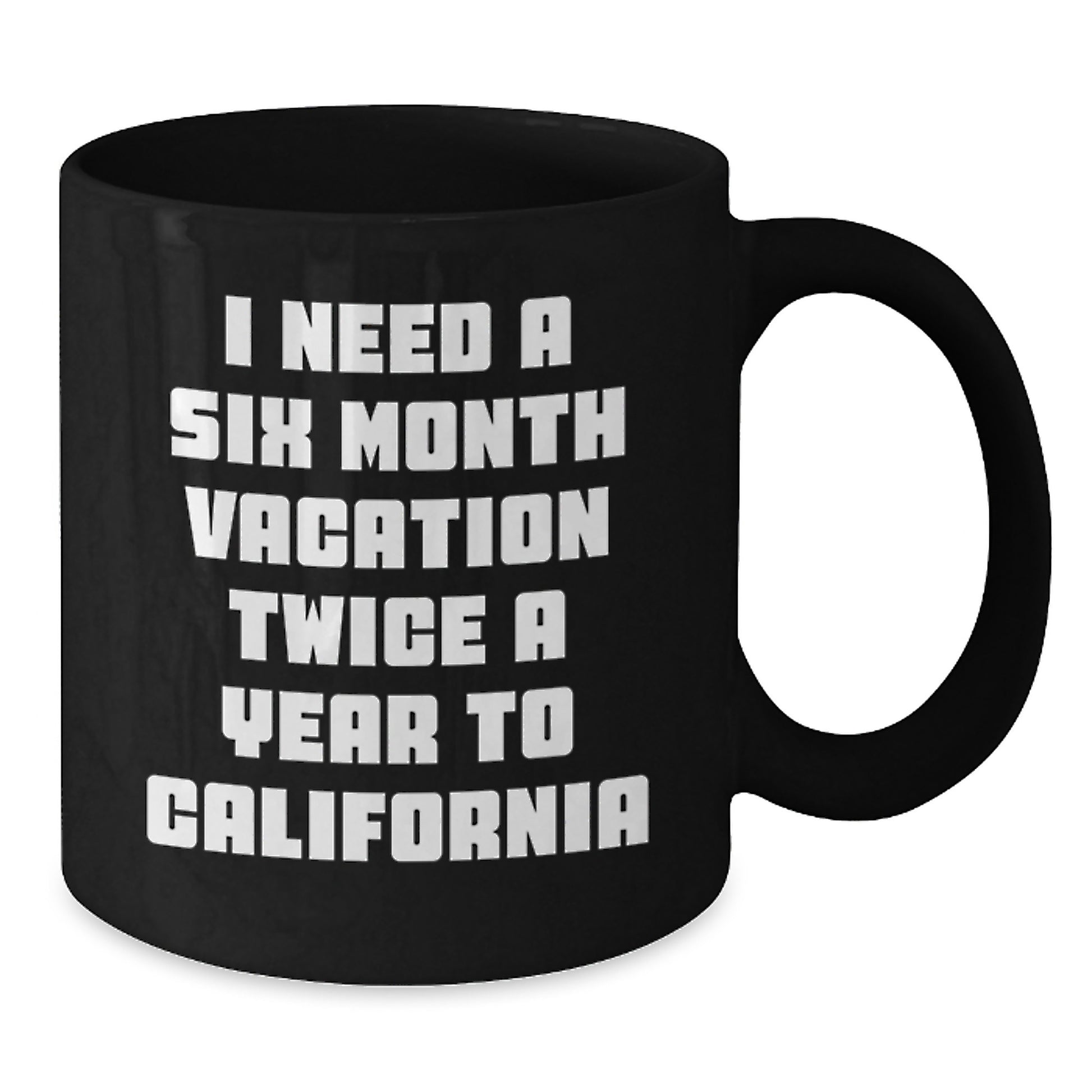 Funny California Gifts for Mom, Unique Black Coffee Mug with 'I Need A Six Month Vacation Twice A Year To California' Quote, Perfect for Mother's Day - Additional