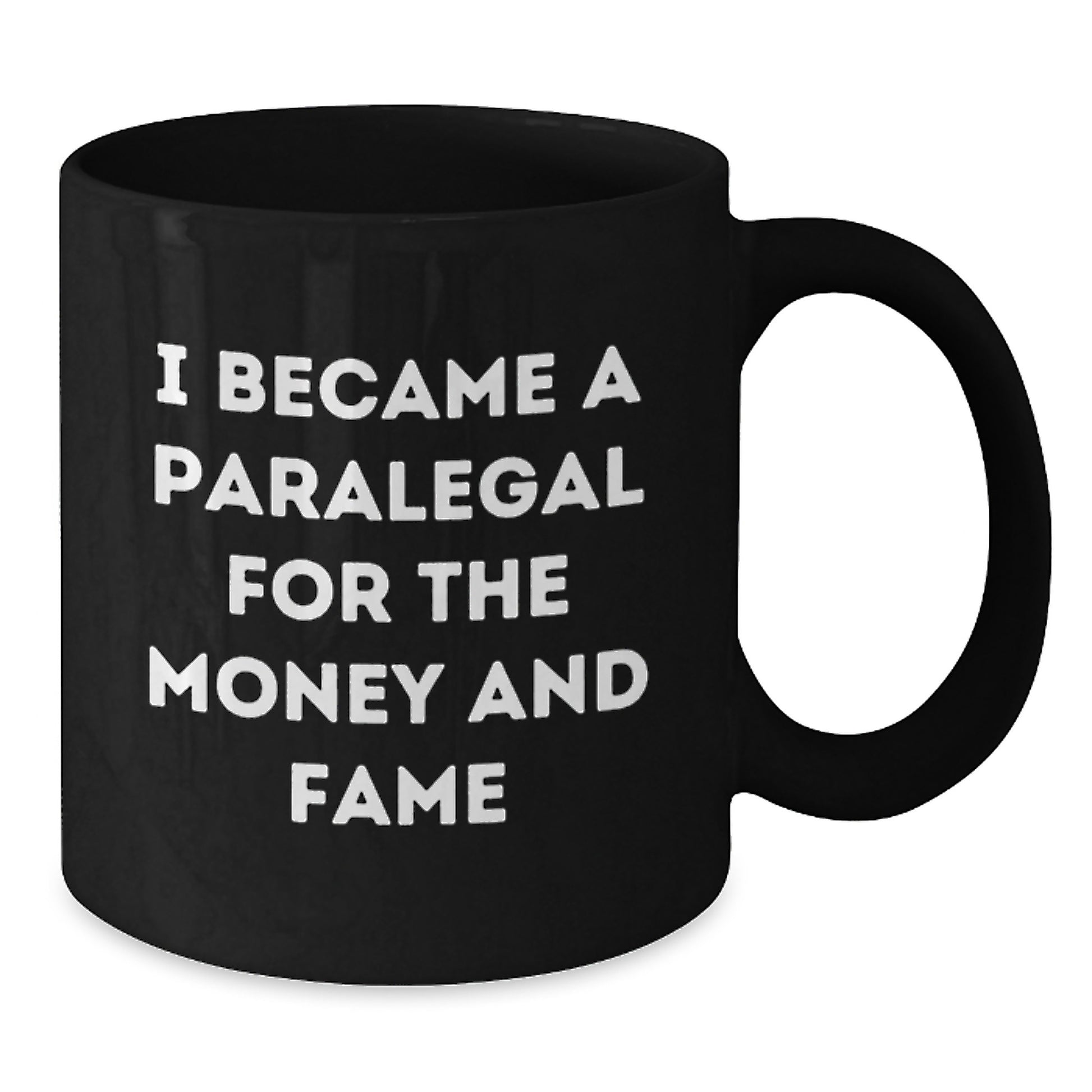 Funny Paralegal Gifts from Mom for Paralegal Woman on Mother's Day - Black Coffee Mug - I Became A Paralegal For The Money And Fame - Additional