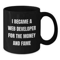 Load image into Gallery viewer, Funny Web Developer Gifts from Friends, Black Coffee Mug for Valentine's, I Became A Web Developer For The Money And Fame, Black Ceramic Mug - Additional
