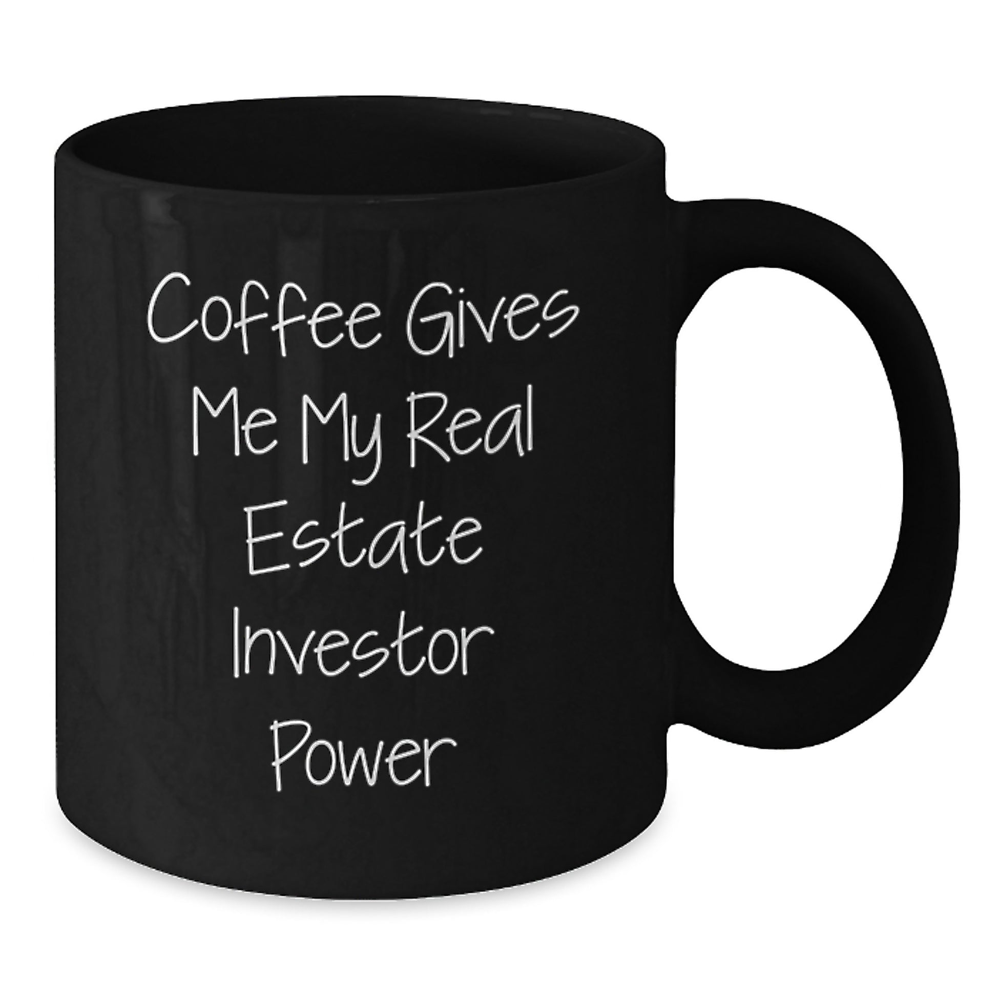 Real Estate Investor Funny Graduation Gifts from Men for Friends, 'Coffee Gives Me My Real Estate Investor Power' Black Coffee Mug, 11oz or 15oz Ceramic Mug - Additional