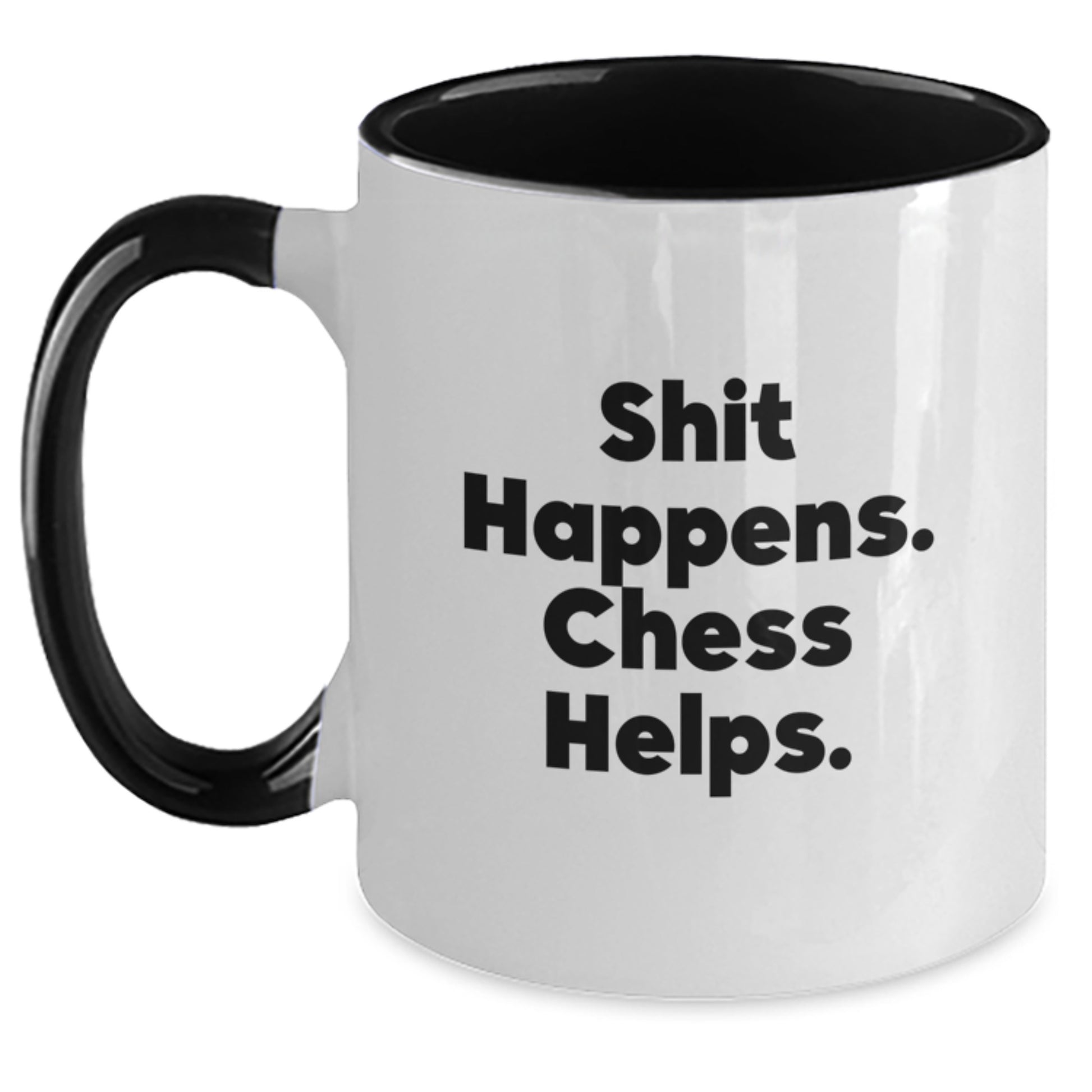 Funny Chess Gifts for Graduation Unique Two Tone Coffee Mugs with 'Shit Happens. Chess Helps.' Quotes from Friends and Family - Main