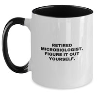Load image into Gallery viewer, Christmas Unique Gifts for Microbiologist Men, Women, Friends, Coworkers, Family - Funny Two Tone Coffee Mug - Retired Microbiologist Figure It Out Yourself - Main
