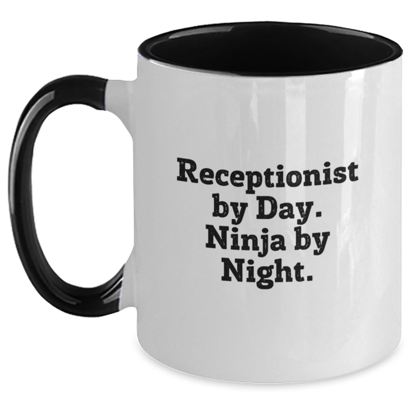 Funny Receptionist Gifts from Friends, Graduation Unique Gifts for Receptionist, Two Tone Coffee Mug with Receptionist By Day. Ninja By Night. - Main