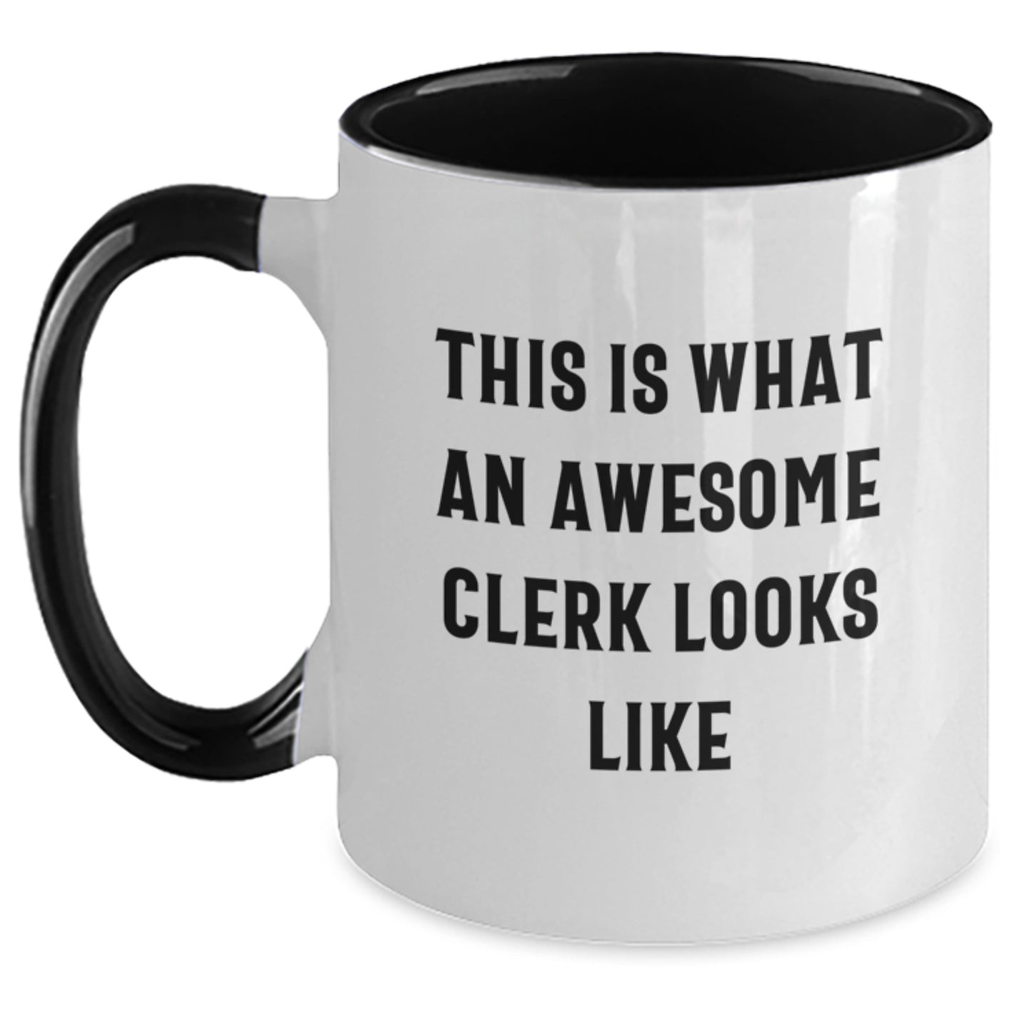 Funny Clerk Gifts from Friends for Graduation Unique Two Tone Coffee Mugs, This Is What An Awesome Clerk Looks Like - Black and White - Main