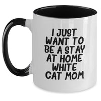 Load image into Gallery viewer, White Cat Mom Gifts from Friends for Graduation Unique White Cat Two Tone Coffee Mugs with Funny Quote - Main
