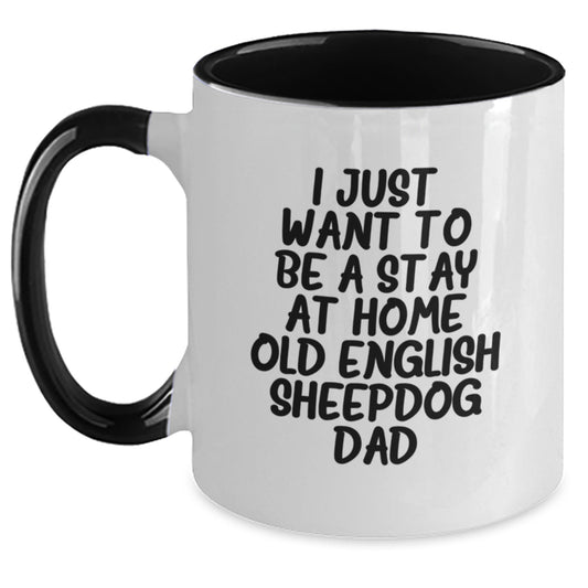 Funny Old English Sheepdog Dad Gifts for Him Birthday Unique Two Tone Coffee Mug with Red and White Design - Main