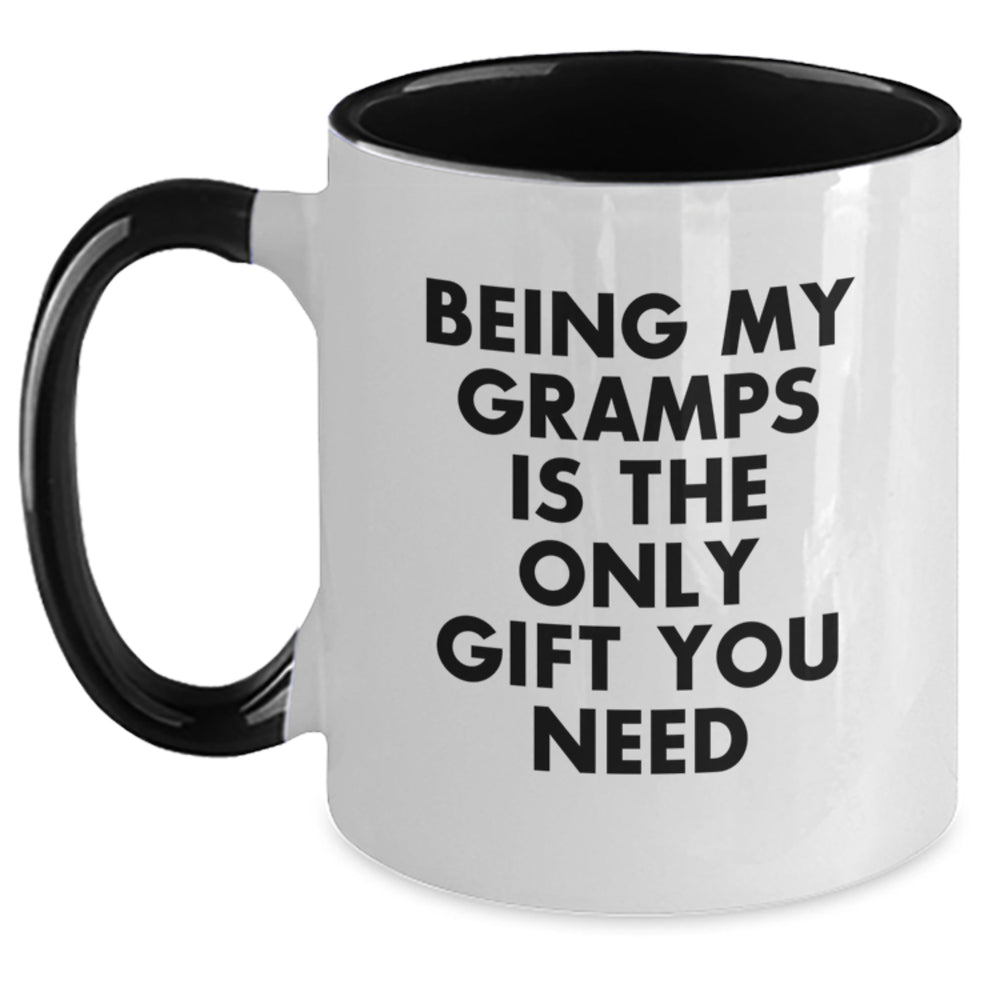 Funny Gramps Gifts from Family - Unique Two Tone Coffee Mug with 'Being My Gramps Is The Only Gift You Need' Quote - Christmas Unique Ideas for Men - Main
