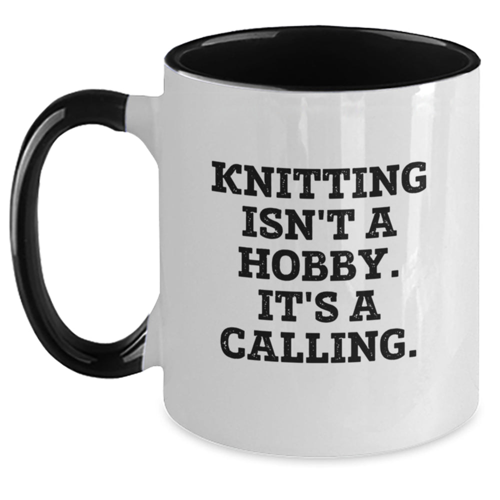 Funny Knitting Gifts for Knitting Enthusiasts - Two Tone Coffee Mug, Black and White, Red and White, Navy and White, or Pink and White, Gifts from Mom, Gifts for Knitting Lover, Birthday Unique Gifts - Main