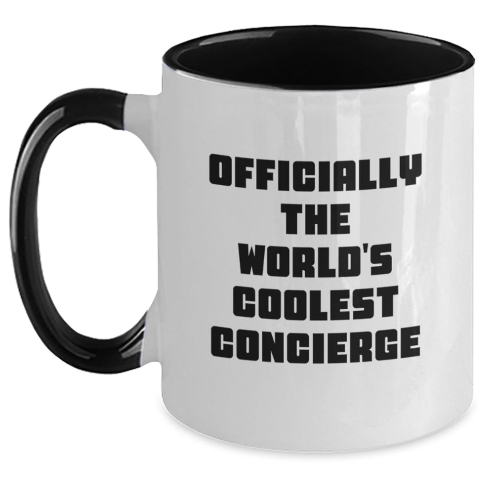 Cool Concierge Gifts from Men, Women, Friends to Concierge Men, Women, Family - Funny Two Tone Coffee Mug - Officially The World's Coolest Concierge, Christmas Unique Gifts - Main